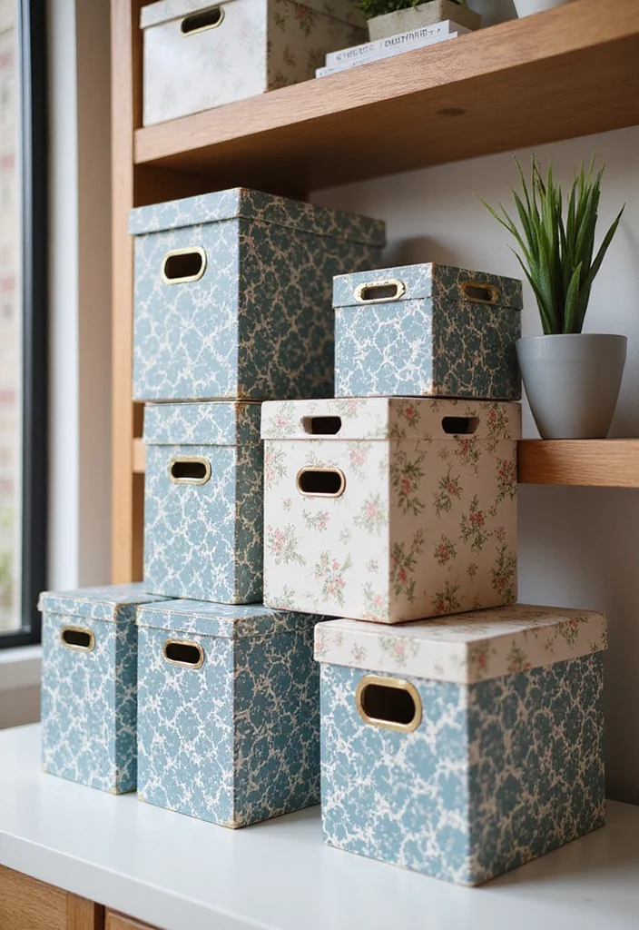12 Office Storage Ideas for Small Spaces With Maximum Efficiency 8. Stylish Bins and Boxes