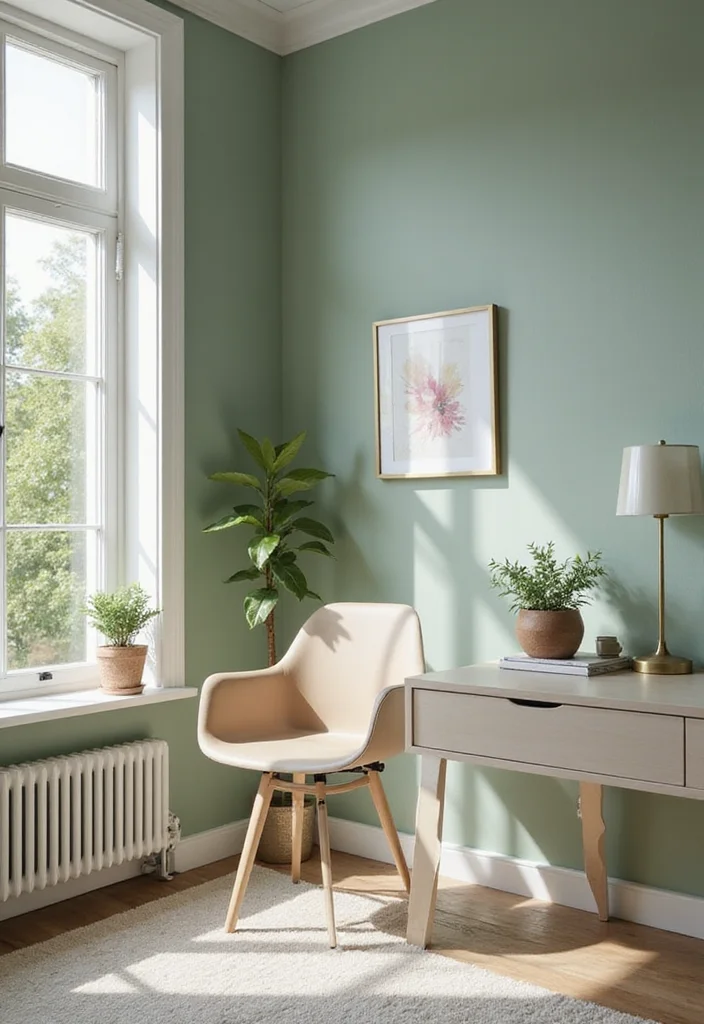 12 Sage Green Office Ideas for Soft Natural Calm - 1. Sage Green Accent Walls