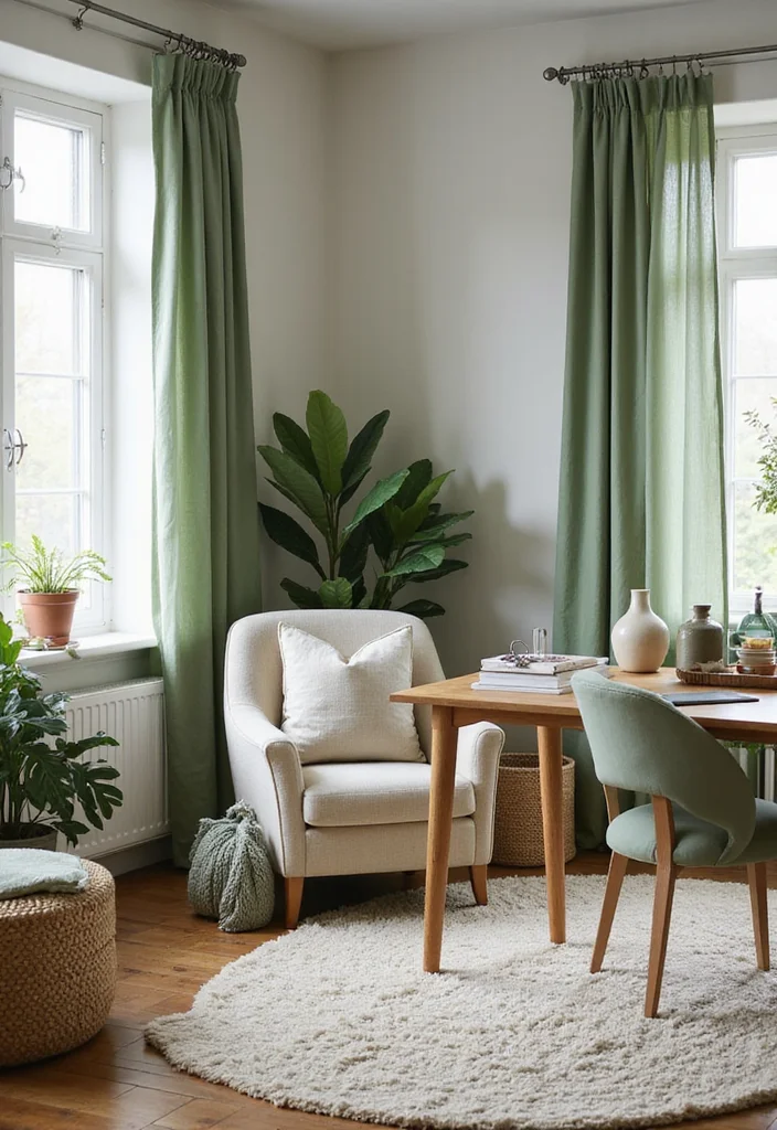 12 Sage Green Office Ideas for Soft Natural Calm - 4. Natural Textiles