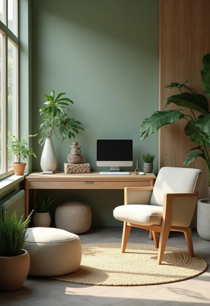 12 Sage Green Office Ideas for Soft Natural Calm - 9. Incorporating Natural Elements