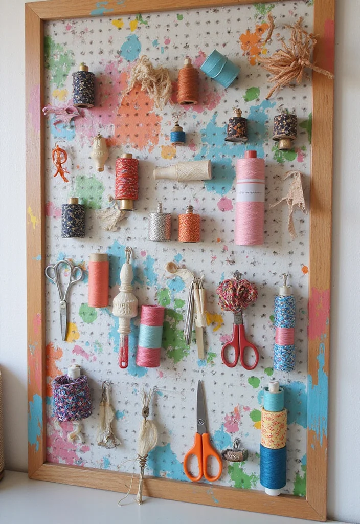 12 Sewing Room Wall Decor Ideas for Organized Inspiring Space 3. Pegboard Organization