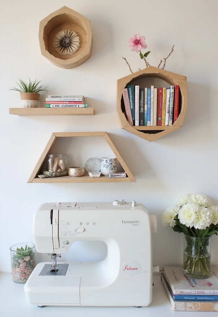 12 Sewing Room Wall Decor Ideas for Organized Inspiring Space 7. Creative Wall Shelves