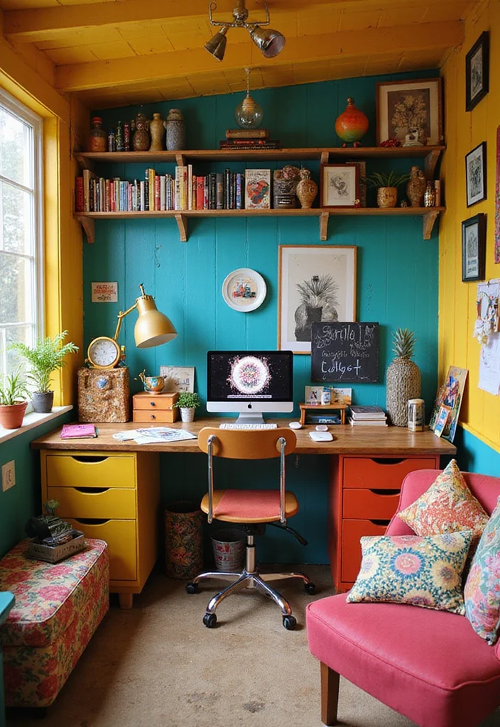 12 Shed Home Office Ideas for Quiet Detached Workspaces 4. Colorful and Playful Spaces