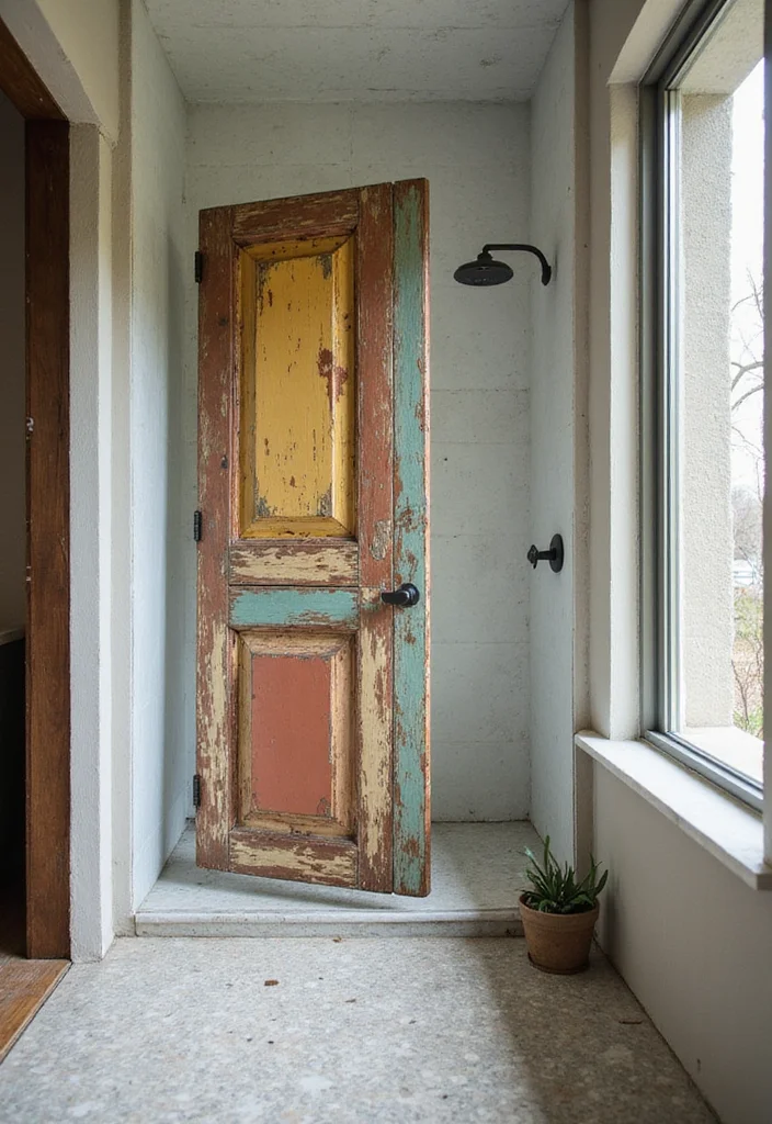 12 Shower Curtain Alternative Ideas for Fresh Modern Looks 23 12 Shower Curtain Alternative Ideas for Fresh Modern Looks - 3. Vintage Door as a Shower Barrier