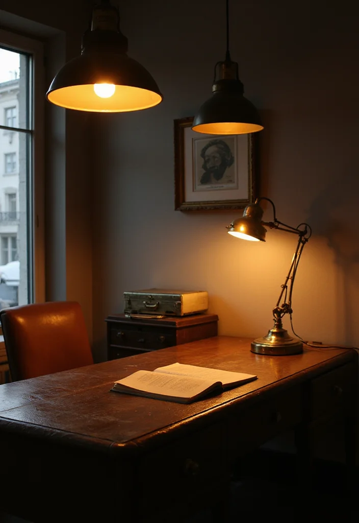 12 Vintage Office Ideas for Classic Timeless Charm 12 12 Vintage Office Ideas for Classic Timeless Charm 2. Retro Lighting Fixtures