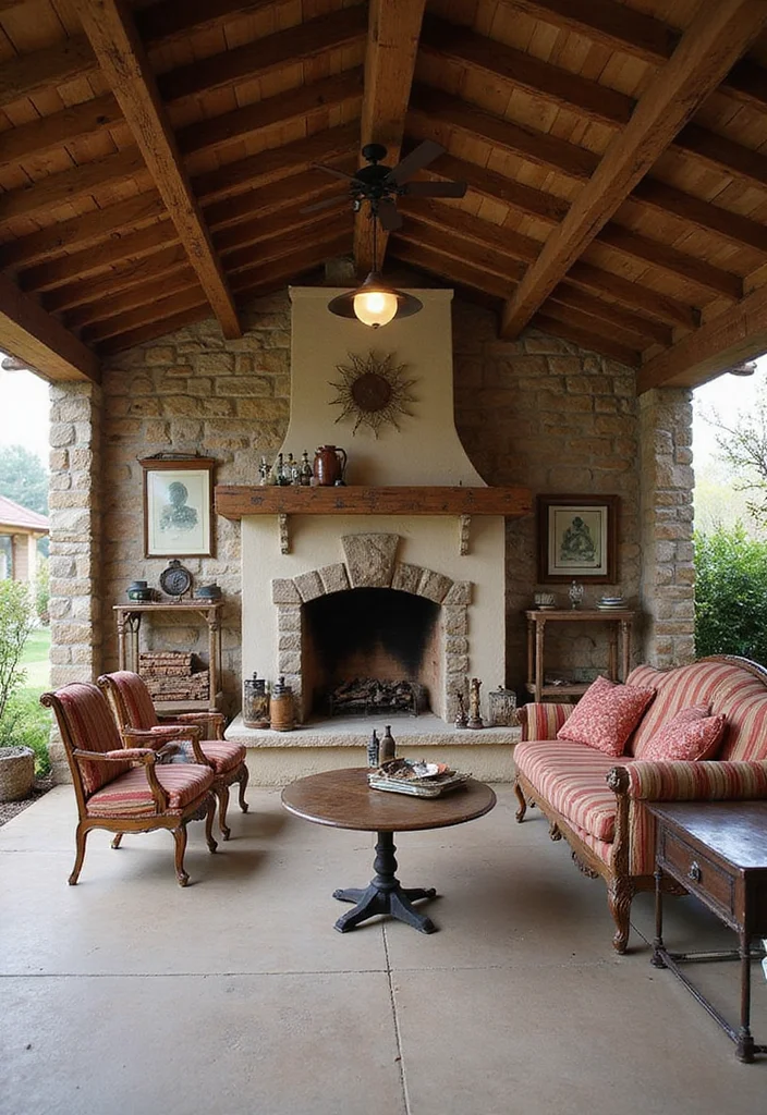 14 Covered Patio Ideas With Fireplace for Year Round Comfort 100 14 Covered Patio Ideas With Fireplace for Year Round Comfort 10. Vintage Rustic Charm