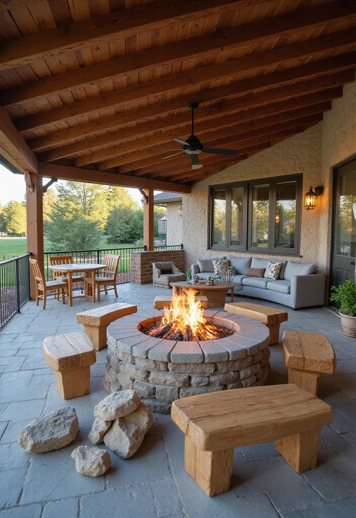 14 Covered Patio Ideas With Fireplace for Year Round Comfort 122 14 Covered Patio Ideas With Fireplace for Year Round Comfort 12. Family Friendly Patio with Fire Pit