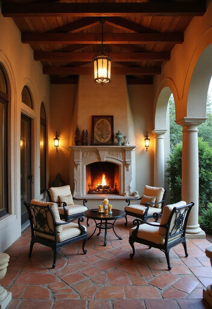 14 Covered Patio Ideas With Fireplace for Year Round Comfort 45 14 Covered Patio Ideas With Fireplace for Year Round Comfort 5. Elegant Mediterranean Retreat