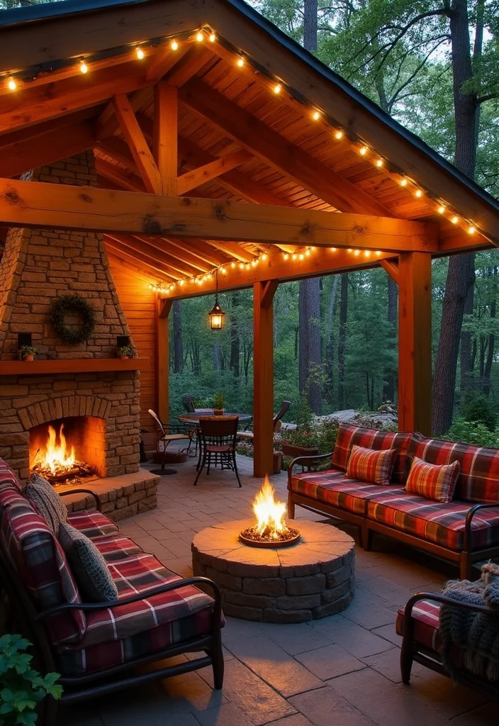 14 Covered Patio Ideas With Fireplace for Year Round Comfort 56 14 Covered Patio Ideas With Fireplace for Year Round Comfort 6. Cozy Cabin Inspired Patio