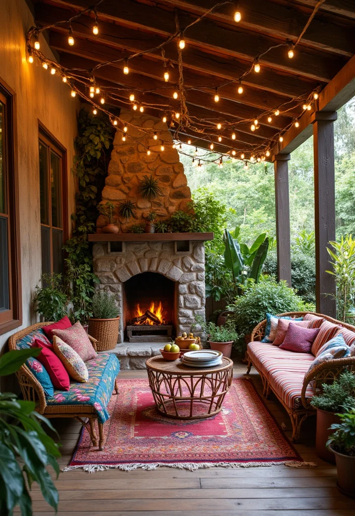 14 Covered Patio Ideas With Fireplace for Year Round Comfort 67 14 Covered Patio Ideas With Fireplace for Year Round Comfort 7. Playful Bohemian Vibes
