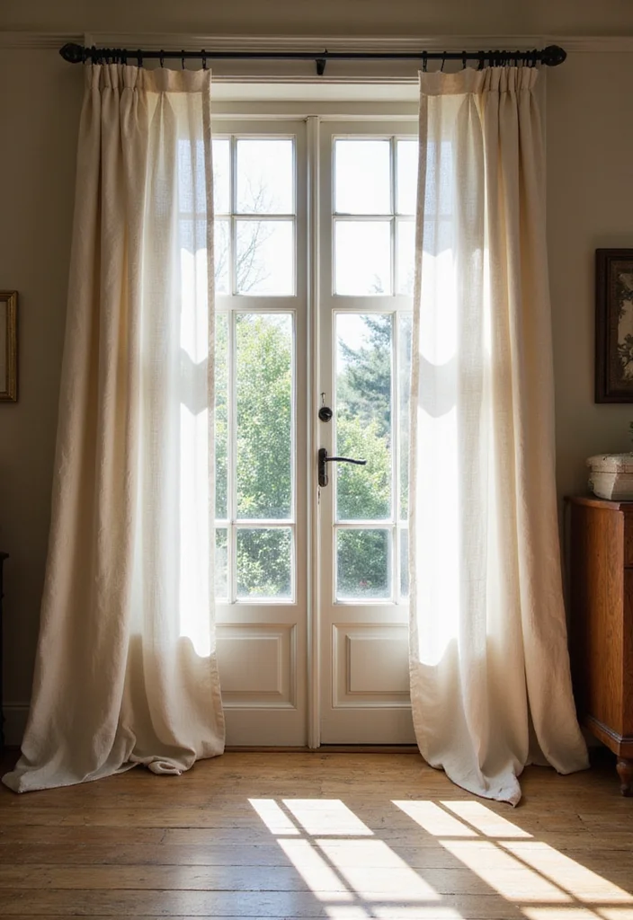 14 French Country Curtain Ideas for Warm Rustic Elegance - 1. Soft Linen Drapes