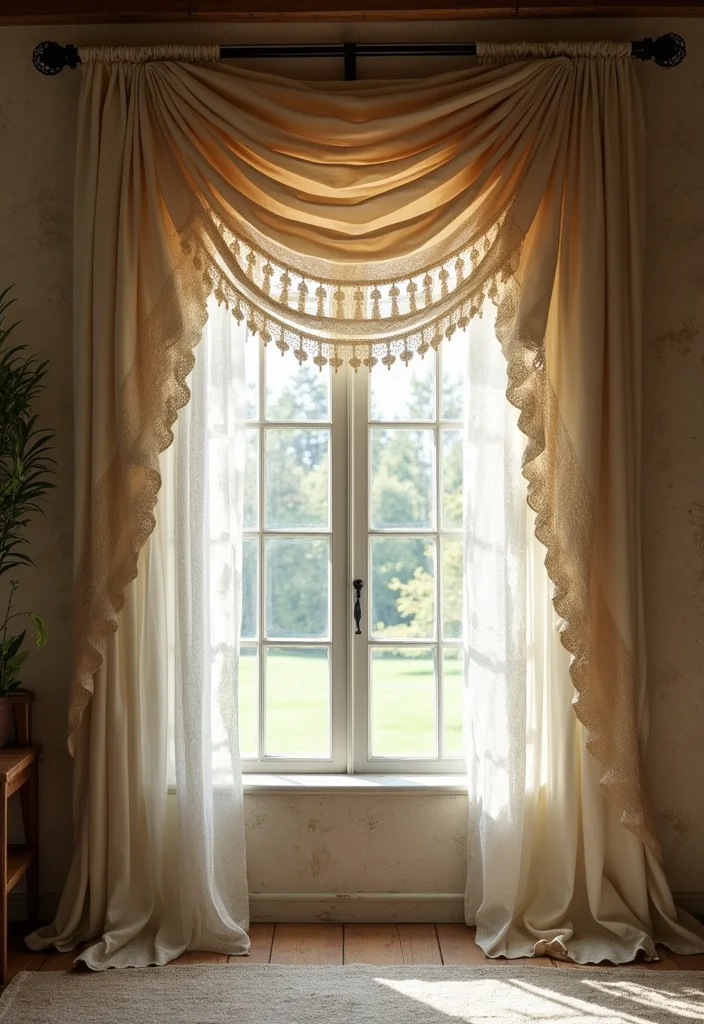 14 French Country Curtain Ideas for Warm Rustic Elegance - 10. Layered Fabrics for Depth