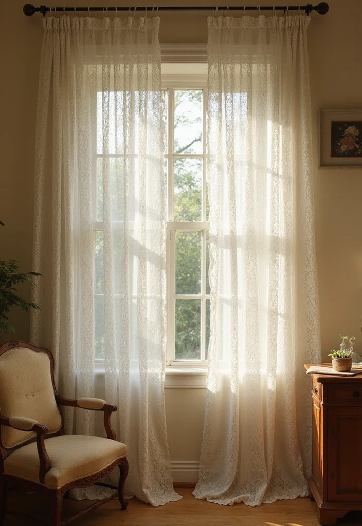 14 French Country Curtain Ideas for Warm Rustic Elegance - 4. Delicate Lace Accents