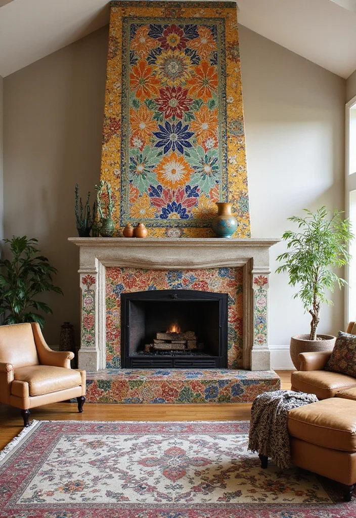 14 High Ceiling Fireplace Ideas for Dramatic Vertical Impact 13. Colorful Fireplaces
