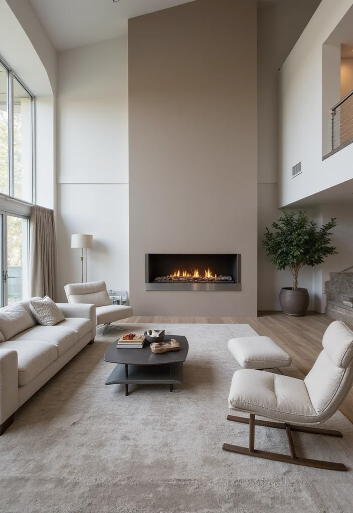 14 High Ceiling Fireplace Ideas for Dramatic Vertical Impact 2. Modern Minimalism