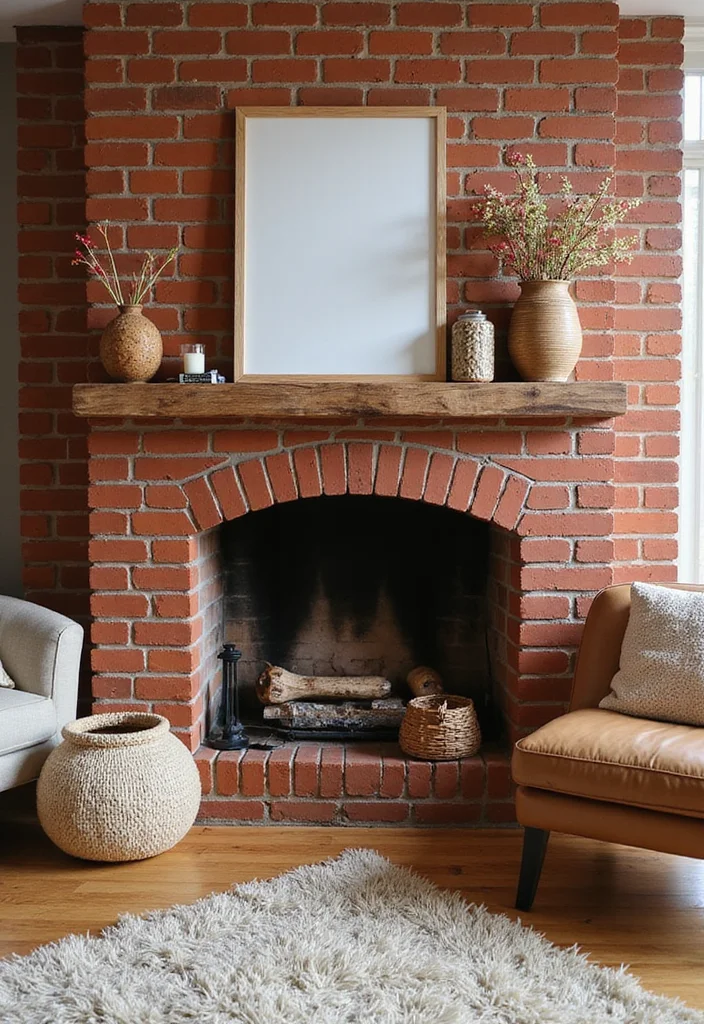 14 Red Brick Fireplace Ideas for Rustic Updated Charm 10. Seasonal Styling