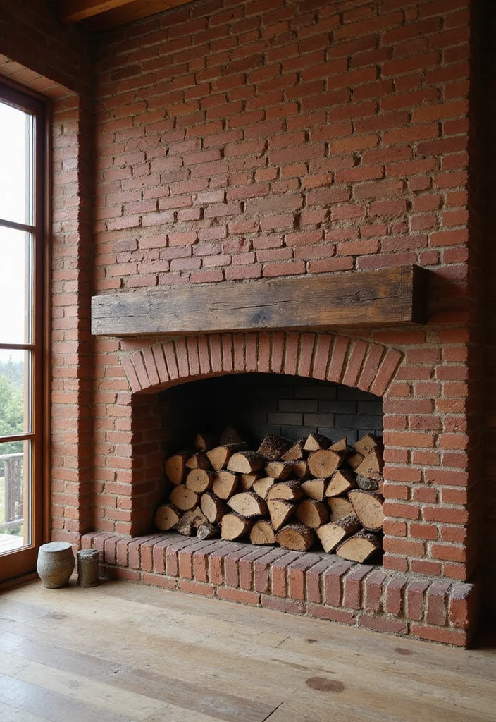 14 Red Brick Fireplace Ideas for Rustic Updated Charm 13. Decorative Firewood Stacks