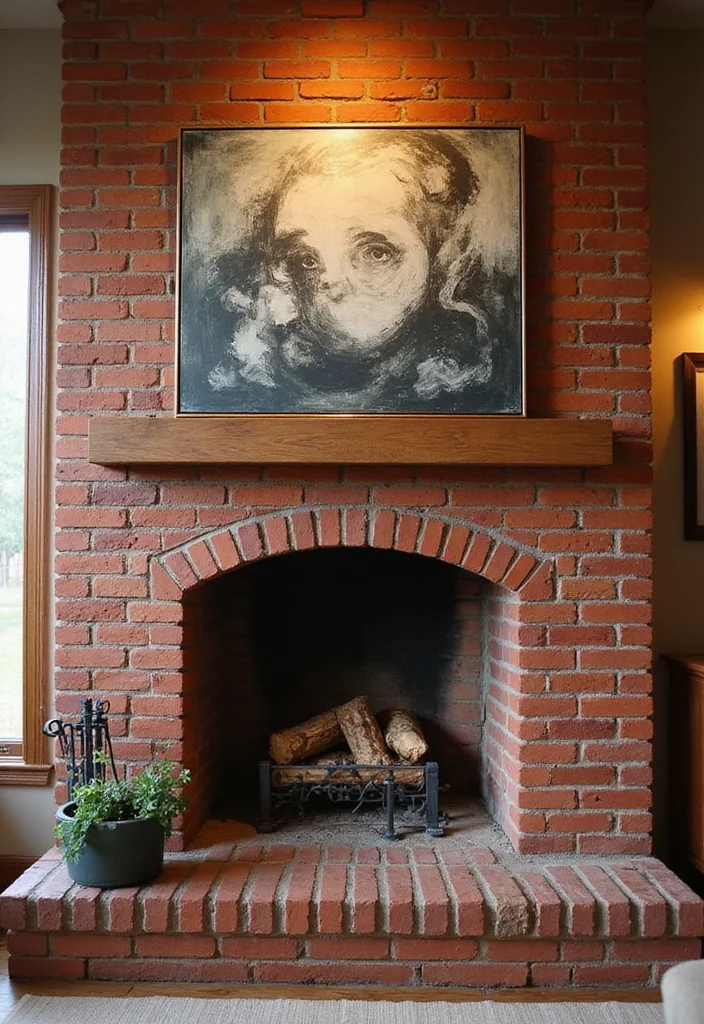 14 Red Brick Fireplace Ideas for Rustic Updated Charm 14. Statement Artwork