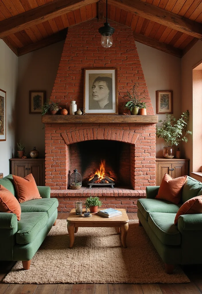 14 Red Brick Fireplace Ideas for Rustic Updated Charm 3. Earthy Color Palette