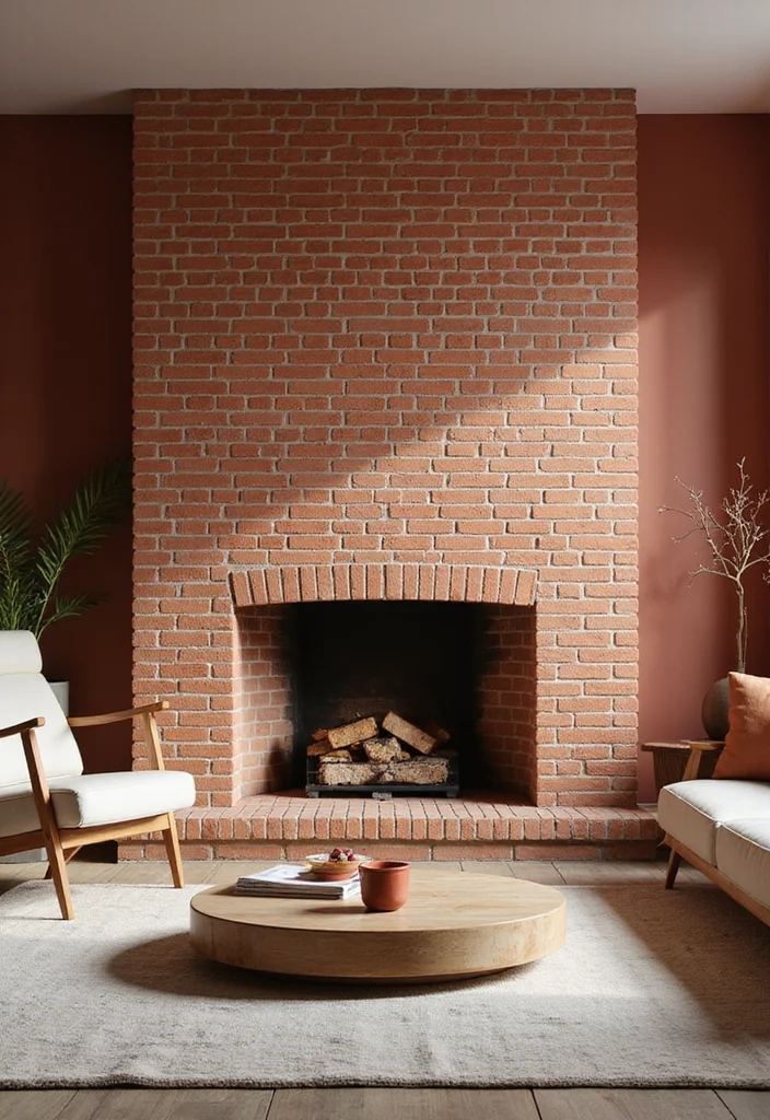 14 Red Brick Fireplace Ideas for Rustic Updated Charm 4. Minimalist Brick Design