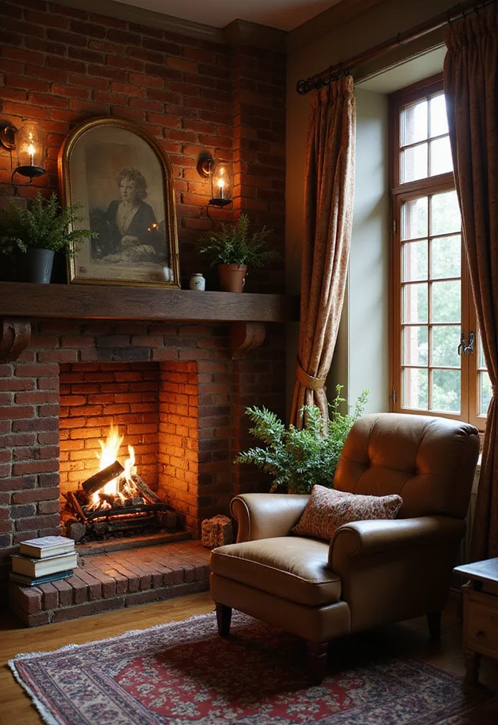 14 Red Brick Fireplace Ideas for Rustic Updated Charm 8. Cozy Reading Nook