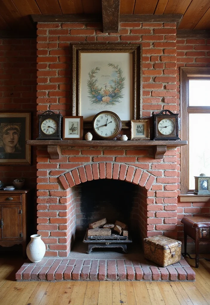 14 Red Brick Fireplace Ideas for Rustic Updated Charm 9. Vintage Chic Decor