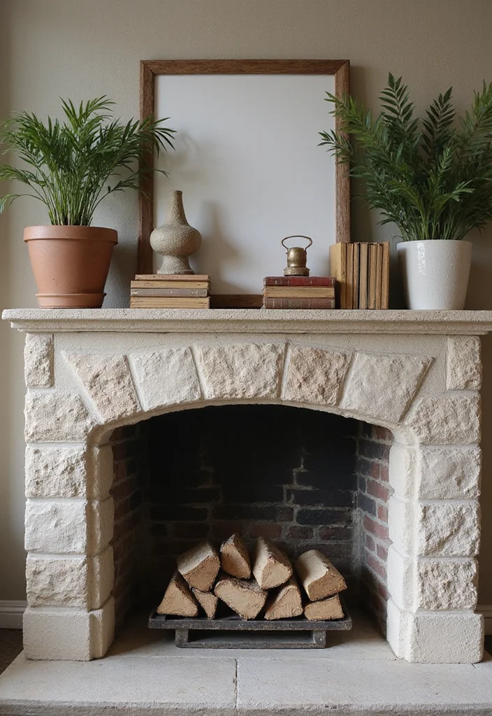 14 Stone Fireplace Mantel Decorating Ideas for Textured Classic Style 10. Incorporate Books