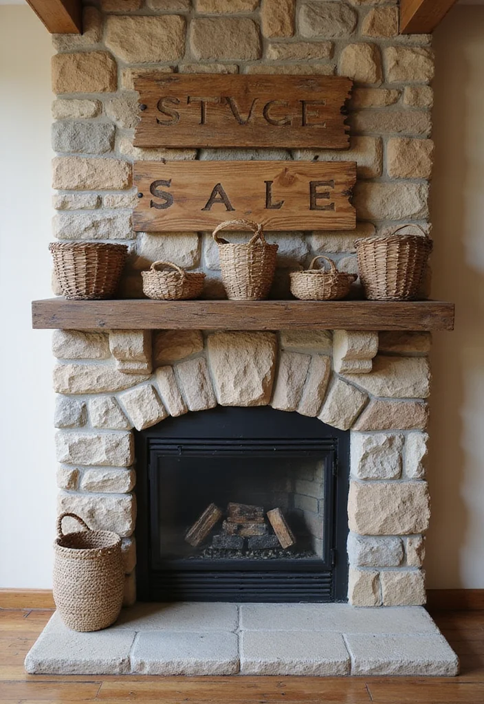 14 Stone Fireplace Mantel Decorating Ideas for Textured Classic Style 11. Rustic Wall Art