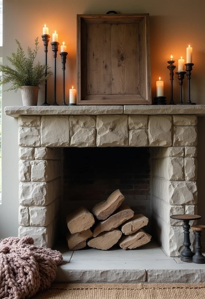 14 Stone Fireplace Mantel Decorating Ideas for Textured Classic Style 3. Layered Textures