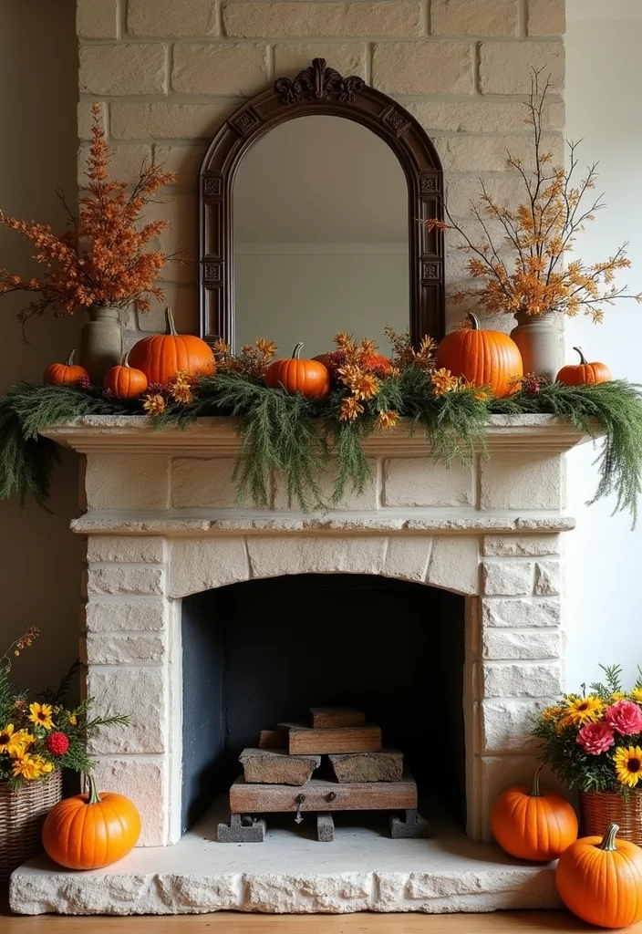 14 Stone Fireplace Mantel Decorating Ideas for Textured Classic Style 4. Seasonal Swaps