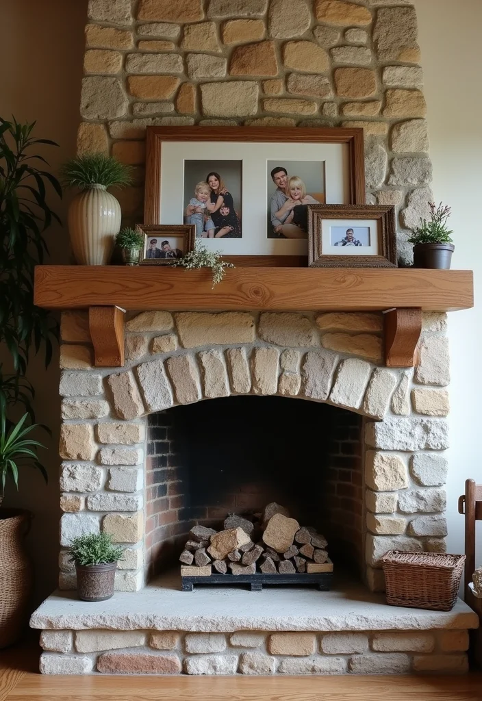 14 Stone Fireplace Mantel Decorating Ideas for Textured Classic Style 8. Personal Touches