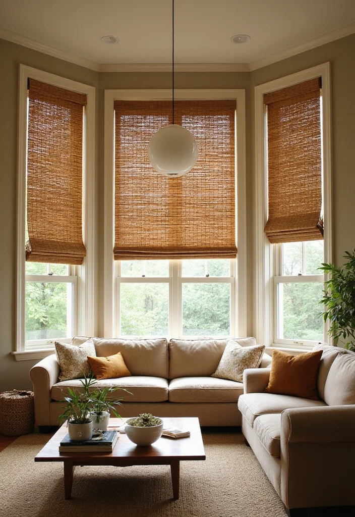 14 Vaulted Ceiling Curtain Ideas for Tall Elegant Windows 11. Natural Fiber Shades