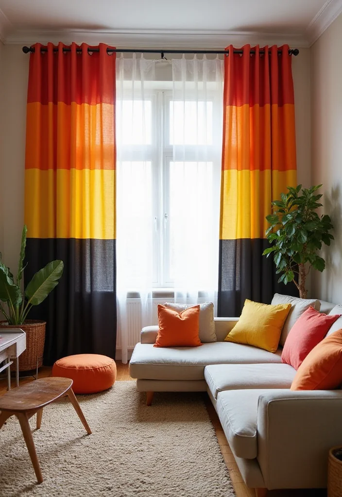 14 Vaulted Ceiling Curtain Ideas for Tall Elegant Windows 14. Creative Use of Color Blocking