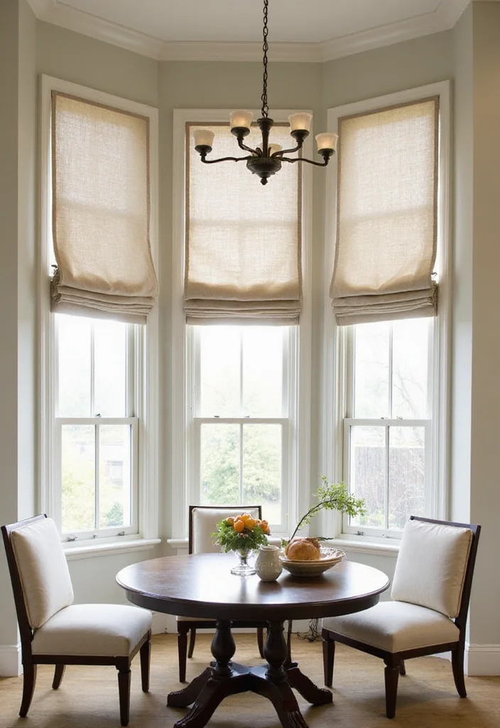 14 Vaulted Ceiling Curtain Ideas for Tall Elegant Windows 4. Roman Shades for Clean Lines